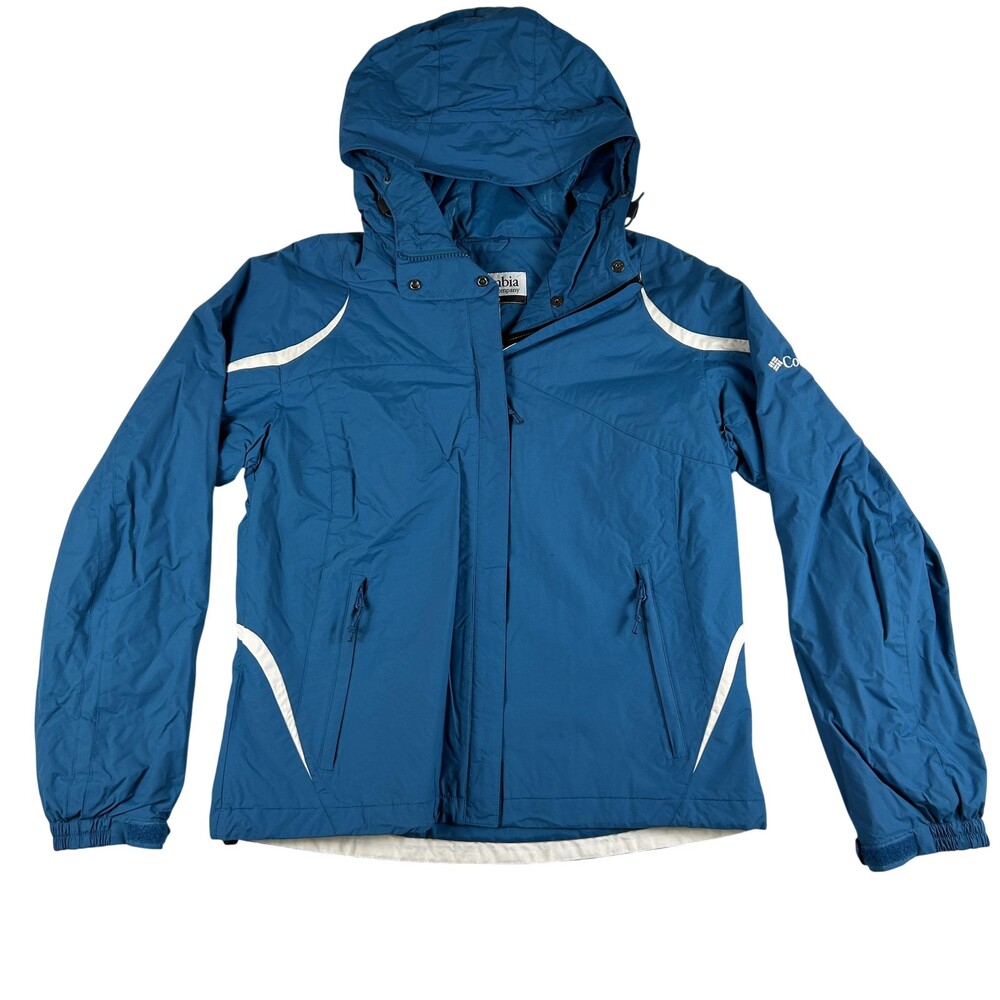 Columbia Jacket Womens Medium Blue Hooded Waterproof Ski Rain Coat Fleece Lined